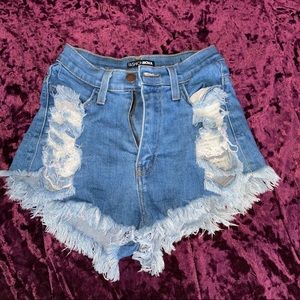 High rise cheeky shorts; Medium wash; Denim shorts; Small
